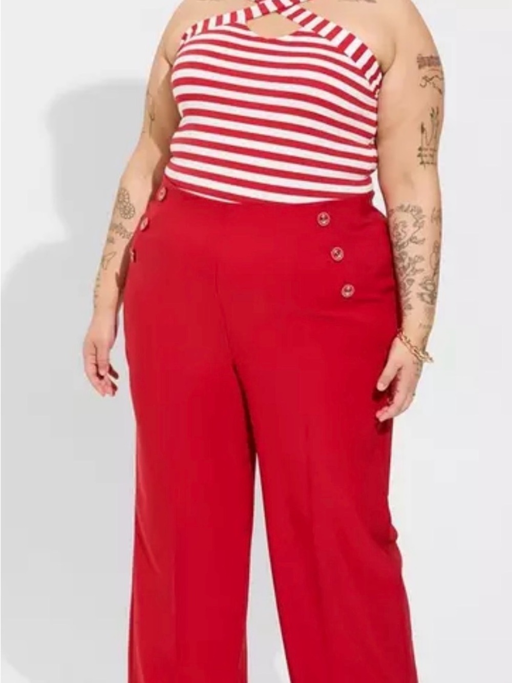 torrid Red High-Rise Wide-Leg Button Pants